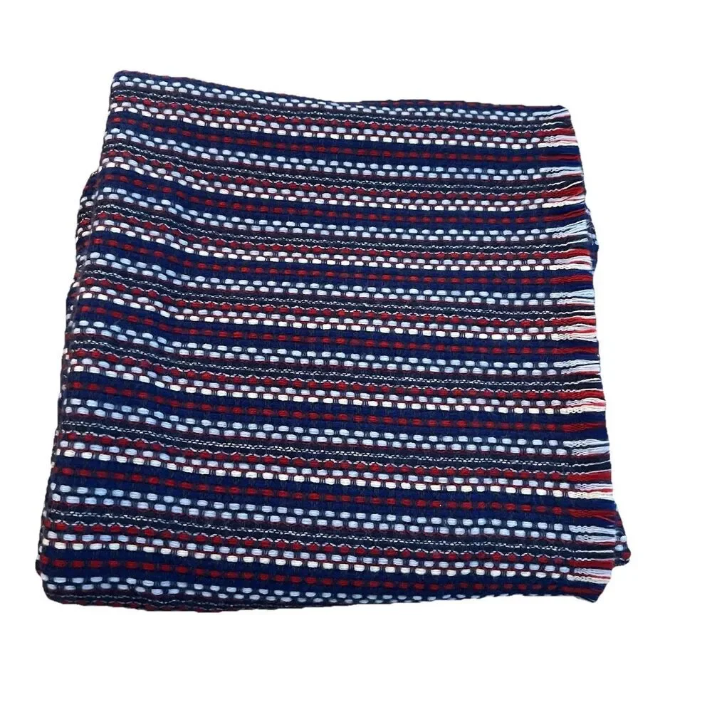 Talbots Fringe Scarf Throw Blanket‎ Red White Blue
